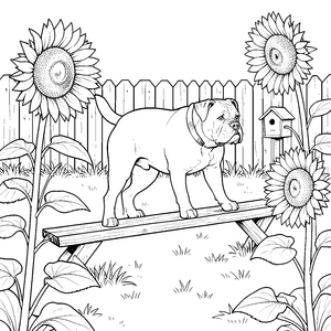 Mutiger Boxer auf der Bank Ausmalbild für junge Gartenkinder
