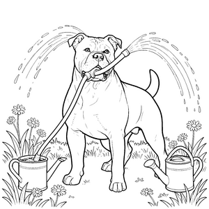 Fröhlicher Boxer mit Wasserschlauch Malvorlage für Wasserspitzer