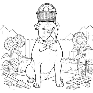 Festlicher Boxer mit Sonnenblumen Bastelmotiv für kleine Gartenhelfer