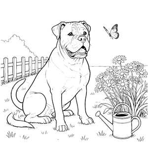 Freundlicher Boxer mit Gießkanne Malvorlage für kleine Blumenbegeisterte
