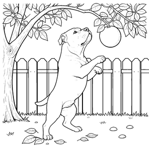 Aufmerksamer Boxer unter dem Apfelbaum Malbild für junge Naturfreunde