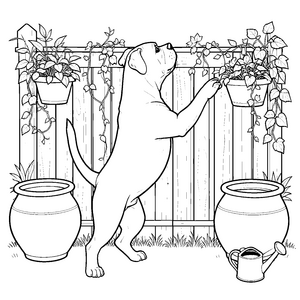 Strebiger Boxer an Blumenkästen Malvorlage für fröhliche Pflanzenfreunde