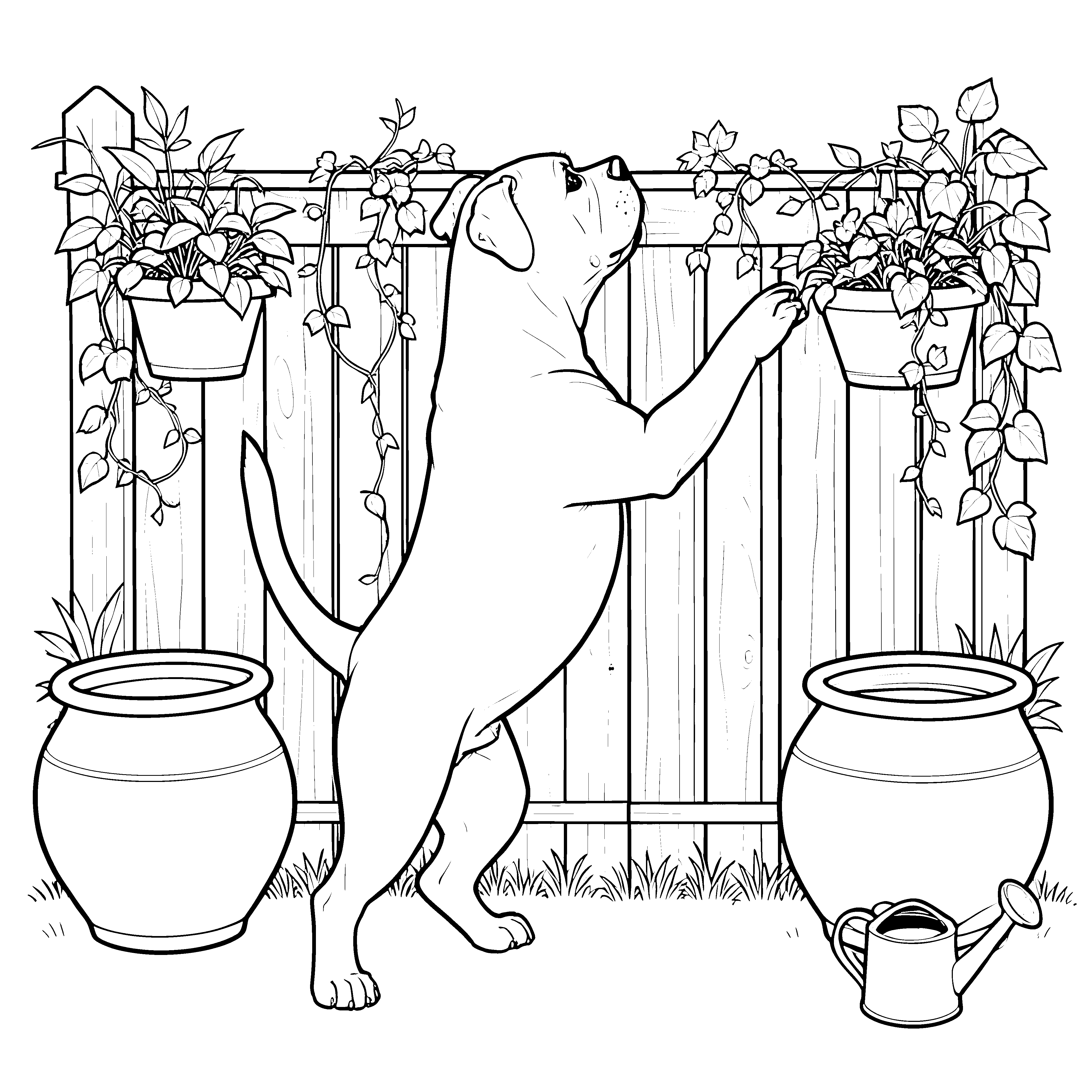 Strebiger Boxer an Blumenkästen Malvorlage für fröhliche Pflanzenfreunde