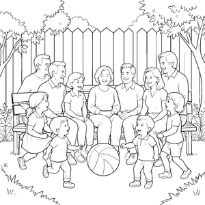 Herzliche Familie mit Volleyball Malvorlage für kleine Gartenfreunde