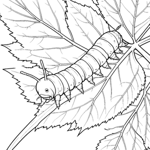 Verspielte Raupe auf großen Blättern Bastelmotiv für Naturfreunde