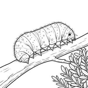 Punktierte Raupe auf Ast Ausmalbild für neugierige Waldkinder