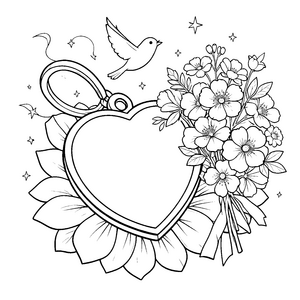 Glänzender Herzanhänger mit Blumenstrauß Bastelmotiv für neugierige Blumenkinder