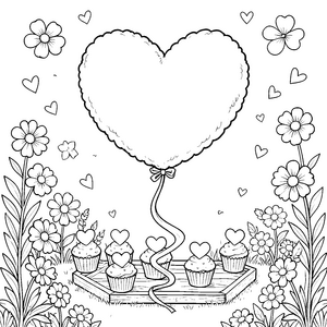 Ruhiger Herzballon mit Cupcakes Bastelmotiv für verträumte Blumenkinder
