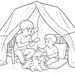 Heimelige Geschwister im Deckenzelt Bastelvorlage für kreative Kuscheltierfreunde