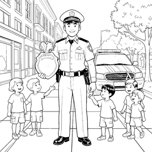 Freundlicher Polizist mit Wappen Bastelmotiv für mutige Stadtkinder
