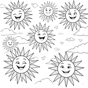 Heiteres Sonnenmeer mit Vögeln Bastelvorlage für neugierige Himmelsfreunde