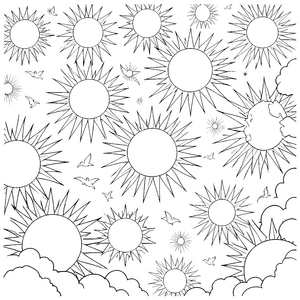 Leuchtendes Sonnenmeer mit Vögeln Malvorlage für fröhliche Himmelswanderer