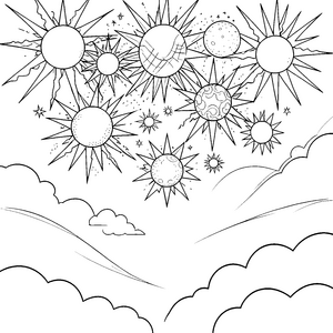 Strahlendes Sonnenmeer mit Sternen Ausmalbild für malfreudige Lichtpioniere