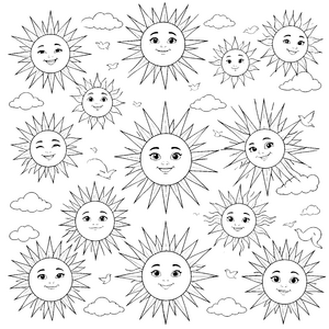 Heiteres Sonnenmeer mit Vögeln Ausmalvorlage für malfreudige Himmelsputzer