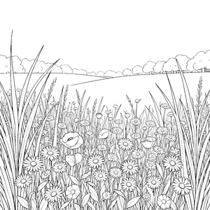 Heitere Sommerwiese mit Mohnblumen Malbild für neugierige Blumenstaubsammler