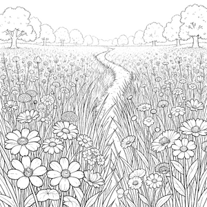Üppige Sommerwiese mit Wildblumen Malbild für kleine Blumenkinder