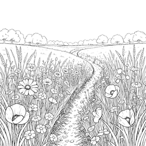 Idyllische Sommerwiese mit Mohnblumen Malbild für Blumenkinder