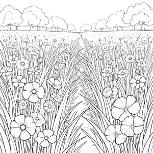Prachtvolle Sommerwiese mit Wildblumen Malbild für malfreudige Blumenputzer