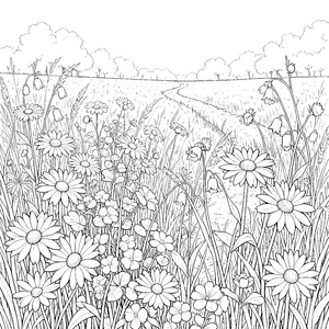Sonnige Sommerwiese mit Margeriten Malvorlage für Blumenstaubler