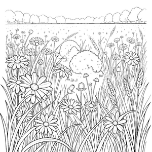 Lebendige Sommerwiese mit Gräsern Malbild für junge Blumenliebhaber