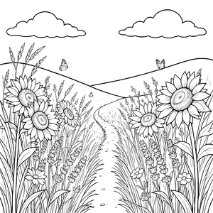 Sonnige Sommerwiese mit Sonnenblumen Bastelmotiv für fröhliche Blumenfreunde