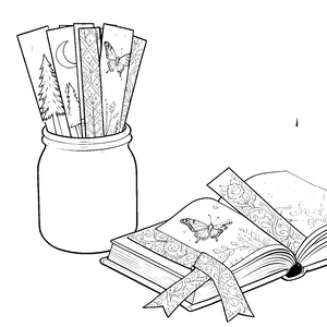 Dekorative Lesezeichen mit Schmetterlingen Ausmalbild für fröhliche Bücherwürmer