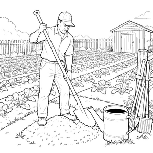 Geschickter Gärtner mit Schaufel Bastelvorlage für kleine Gartenprofis