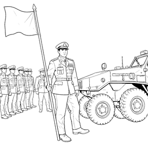 Mutige Soldaten mit Flagge Malvorlage für junge Militärfans
