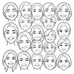 Vielfältige Frauenporträts Ausmalbild für kleine Kunstbegeisterte