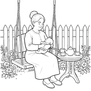 Sanfte Oma auf der Schaukel Bastelmotiv für mutige Gartenliebhaber