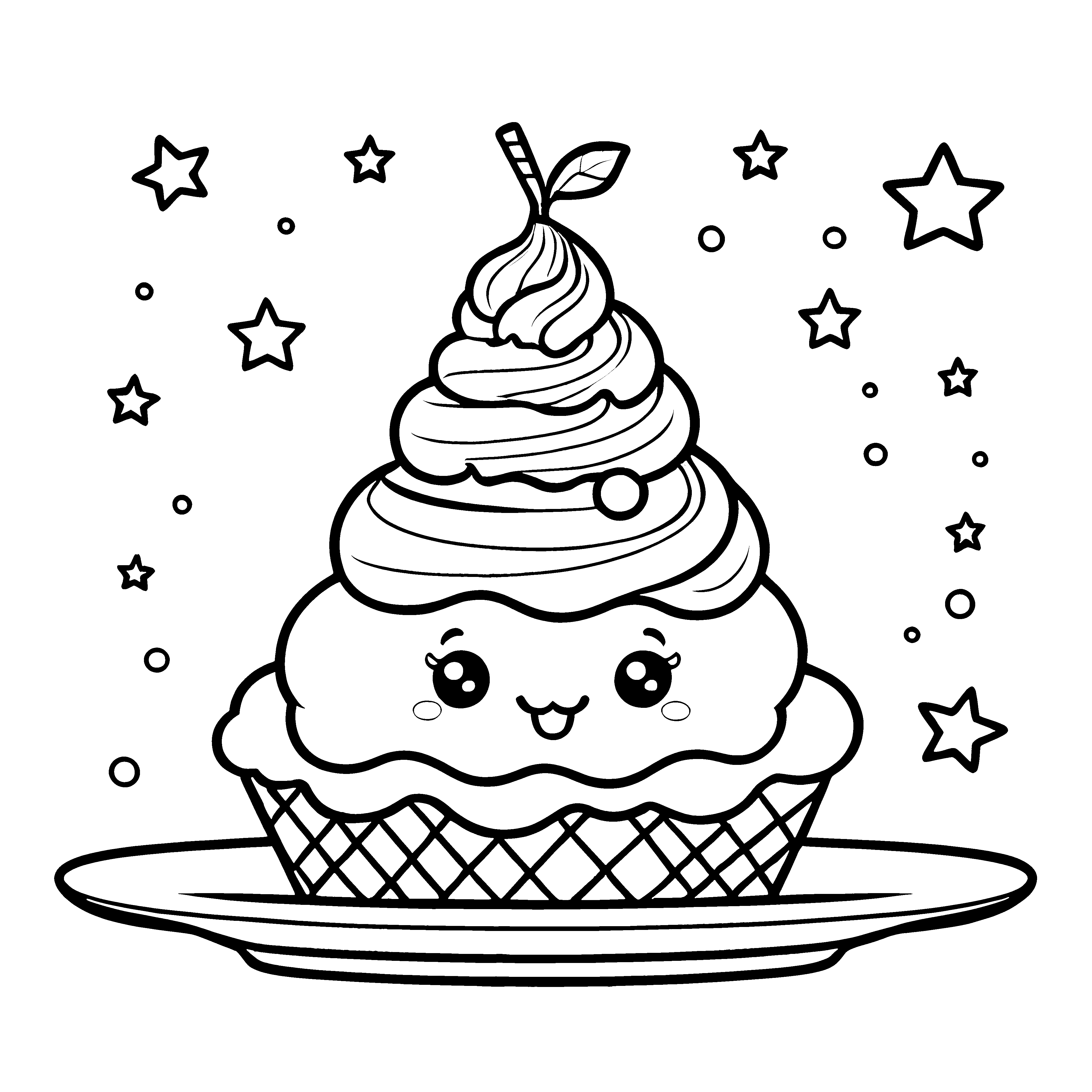 Niedliches Kawaii-Eis mit Kirsche Bastelmotiv für mutige Naschfreunde