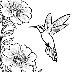 Lebhafter Kolibri bei Blüten Malvorlage für mutige Blumenstauber