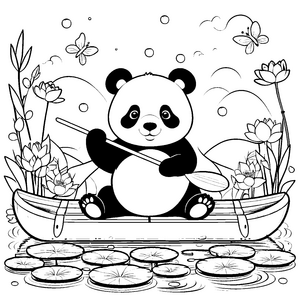 Verspielter Panda im Boot Ausmalvorlage für mutige Wasserfarbfreunde