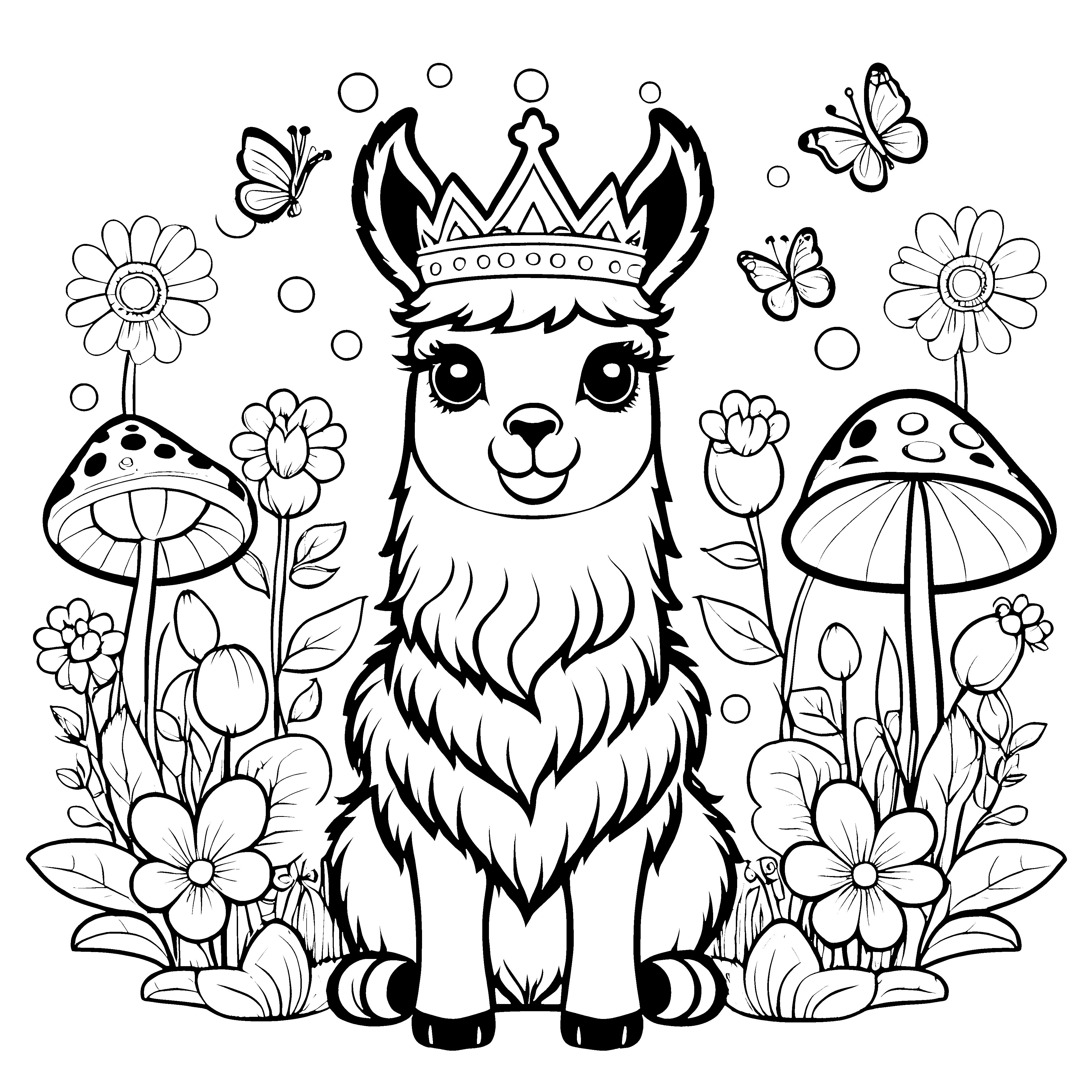 Majestätisches Lama mit Krone Ausmalbild für junge Waldfreunde