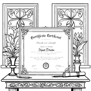 Prachtvolle Urkunde mit Blumenvasen Malbild für kreative Schriftkünstler