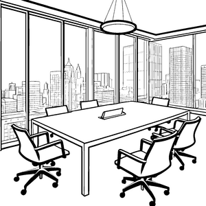 Heller Konferenztisch mit Skyline Malbild für kleine Architekten