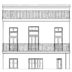 Prachtvolle Fassade mit verzierten Balkonen Bastelvorlage für Architekturfans
