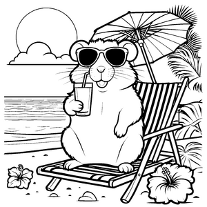 Entspannter Hamster auf Strandliege Malbild für verträumte Sonnenanbeter