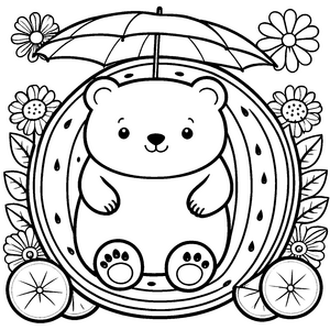 Niedlicher Kawaii Bär mit Regenschirm Malvorlage für neugierige Blumenfreunde