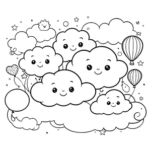 Heiteres Kawaii-Wolken-Himmelsfest Bastelvorlage für neugierige Ballonfreunde