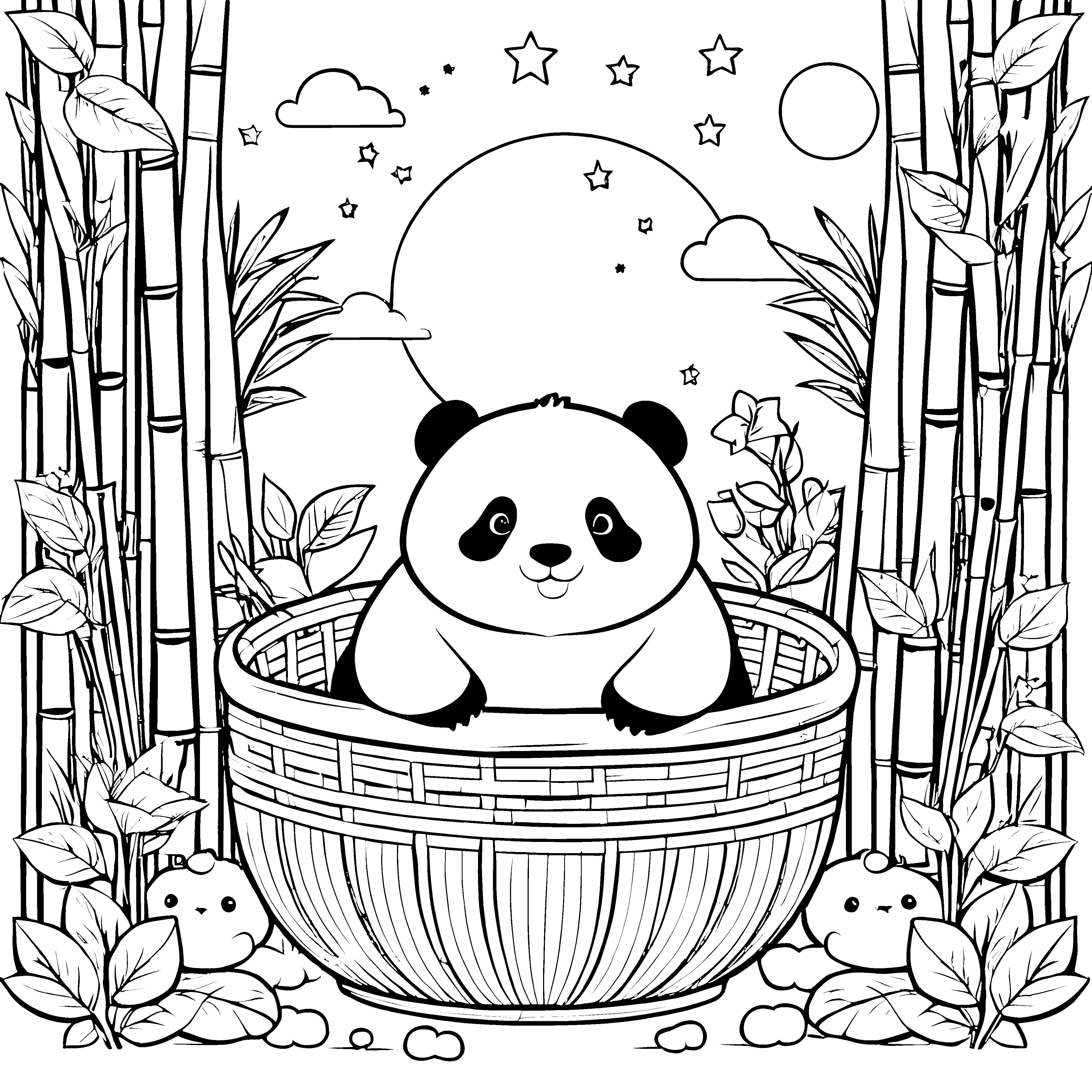 Süßer Panda in Bambuswanne Bastelvorlage für verträumte Waldfreunde