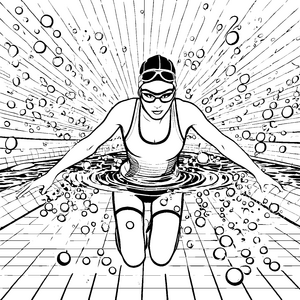 Dynamische Schwimmerin mit Luftblasen Ausmalbild für verträumte Wasserratten