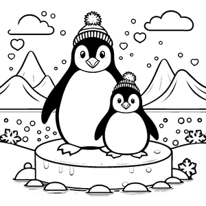Herzliche Kawaii Pinguine mit Strickmützen Bastelvorlage für junge Eisfreunde