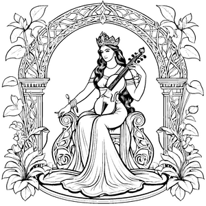 Prachtvolle Muse mit Violine Ausmalbild für kreative Musikfreunde