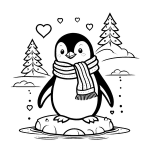 Liebervoller Pinguin mit Schal Ausmalbild für fröhliche Eisbegeisterte