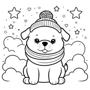 Herzlicher Kawaii-Hund mit Strickmütze Bastelvorlage für malfreudige Wolkenreiser