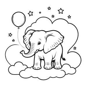 Traumvoller Elefant mit Ballon Bastelmotiv für malfreudige Wolkenreisen