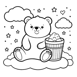Traumhafter Kawaii Bär auf Wolke Ausmalvorlage für Wolkenlöfer