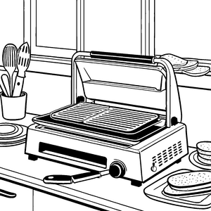 Moderner Kontaktgrill mit Toastscheiben Bastelmotiv für malfreudige Frühstückshelfer