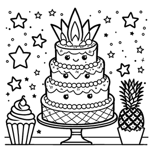 Festliche Kawaii-Ananas auf Torte Bastelvorlage für mutige Tortenliebhaber